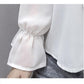 Spring and Summer Tied Wide Loose Long-sleeved Bow-knot Shirt Female Design Sense Niche Chiffon Shirt Top Trumpet Sleeve Bow Neckline Lady