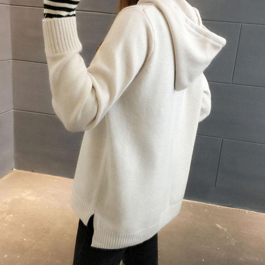 Spring and Autumn All-match Hooded Sweater Knit Korean Short Tops Fashion Casual Women's Jacket