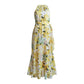 Summer Fashion Print Dress Sling Dress Casual Lace Up Waist