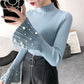 Flared Sleeves Pullover Sweater Women Autumn and Winter Slim Beaded Sweater All-match Bottoming Shirt
