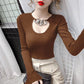 Spring and Autumn Slim Sexy Bottoming Shirt Long-sleeved Knitted Hollow Top Fashion Simple Female Sweater