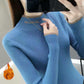 Autumn and Winter Korean Version of Warm Knit Sweater Slim Long-sleeved Solid Color Top Plus Velvet Thick Round Neck Sweater