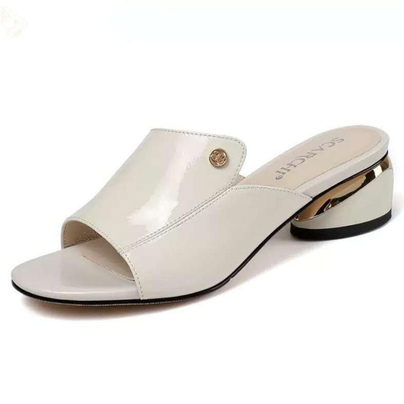 Sandals Women's Medium-heeled Thick-heeled Summer Soft Leather Sandals and Slippers Outside Wear Fish Mouth Large Size Women's Shoes