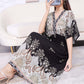 Cotton Silk Dress Mid Length Beach Dress Large Floral Sea Long Dress Mom Casual Wear