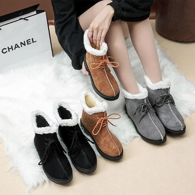 Snow Boots Women's Autumn and Winter Cotton Shoes Warm Thickened Non-slip Plus Velvet Thick Bottom Medium Tube Thick Heel Ankle Boots