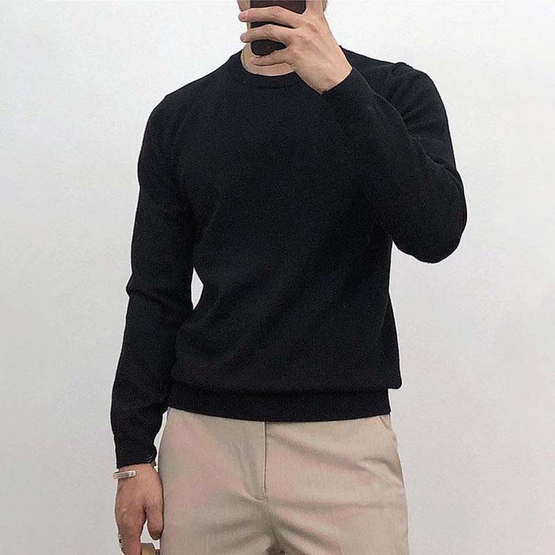 5 Color White Round Neck Sweater Men's 2021 Autumn and Winter New Thick Warm Slim FIT Pullover Knit Sweater Clothes