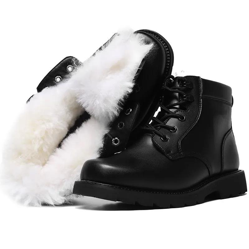 Leather Cotton Boots Men's Winter Non-slip Wool Boots Warm Cotton Shoes Men's Snow Boots Outdoor Combat Men's Boots