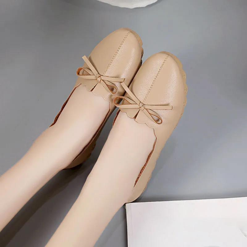 Spring and Autumn Korean Version of Shallow Mouth Mother Shoes All-match Soft-soled Round Toe Pedal Bowknot Work Lazy Shoes