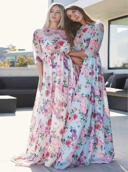 2019 Half Sleeve New Fashion Women Maxi Long Dress High Waist Summer Casual Loose Sundress
