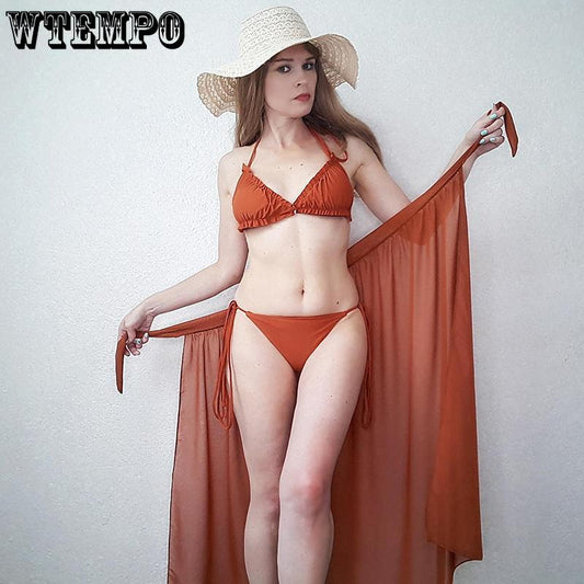 3pcs Swimwear Sexy Swimwear Beach Dress Bikini Set High Waist Swimsuit Women Bathing Suit Push Up Biqiuni
