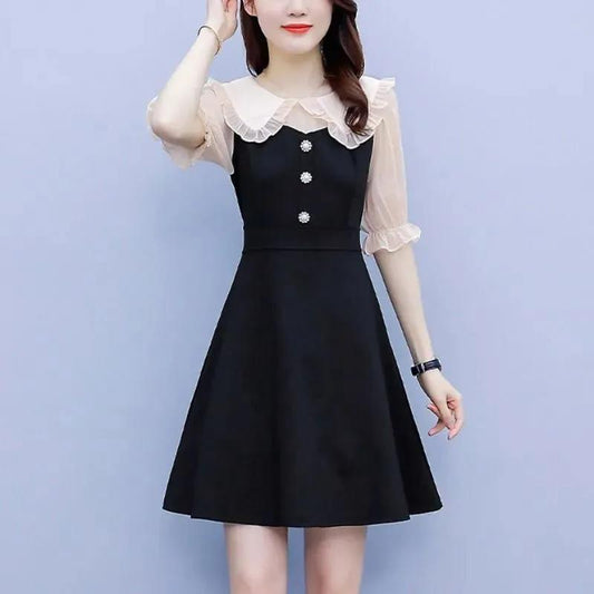 Plus Size Women's Summer Doll Collar Dress Mid Length A-Line Skirt