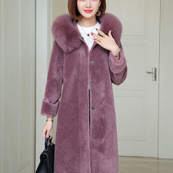 100% Cashmere Overcoat Women's Long Fur Coat Hooded Plus Size Wool Trench Coat with Fox Fur Collar