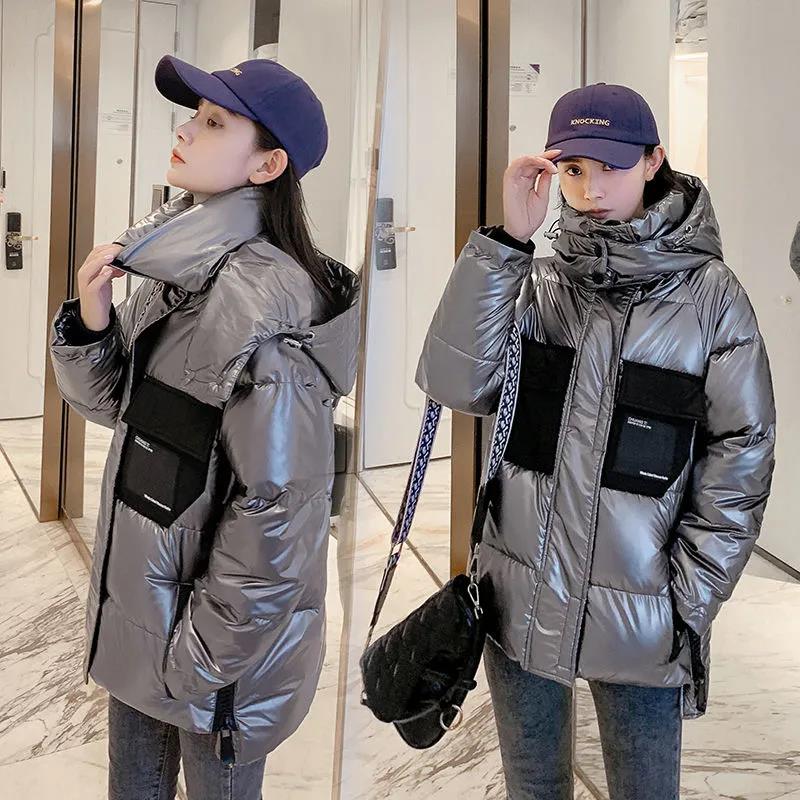 Winter Fashion Ladies Shiny Down Jacket Short Color Thick Loose Hooded Down Jacket