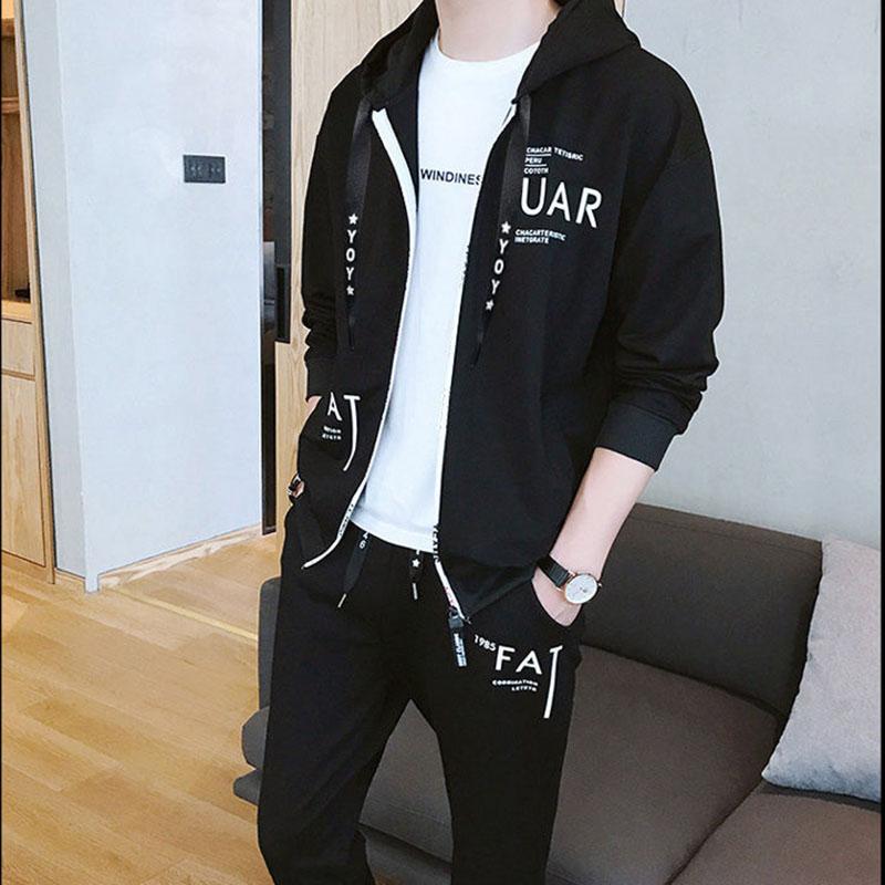 Spring and Autumn Men's Sweatshirt Set Korean Slim Jacket Hooded Sportswear Clothes + Pants
