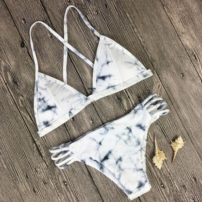 WTEMPO Sexy White Ink Bikini Cross Split Swimsuit