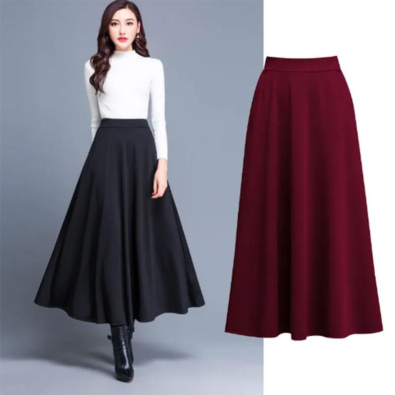 Skirts Mid-length Large Swing A-line Skirts Spring and Autumn Large Size All-match High Belt Pocket Dancing Skirts