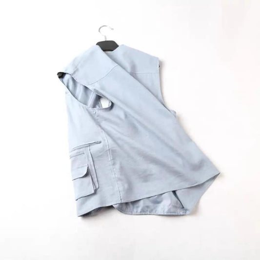 Spring and Summer Men's Vest Linen Vest Loose Large Size Middle-aged and Elderly Casual Multi-pocket Waistcoat