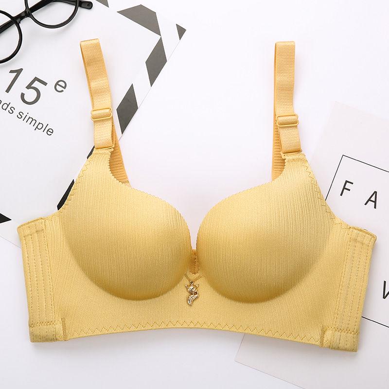 Women Rimless Gathered Bras Women Plus Size Push Up Underwear Bras Solid Adjusted Brassieres
