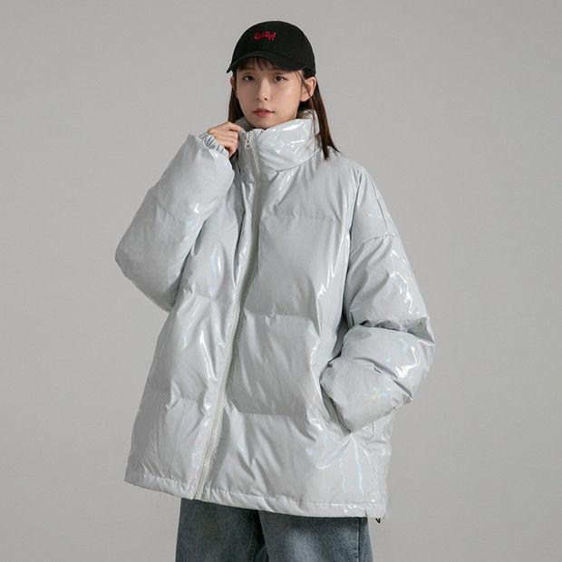 Winter Bright Face Cotton-padded Jacket Female Korean Version Loose Student Cotton-padded Jacket Thickened Warmth Stand-up Collar Bread Suit Jacket