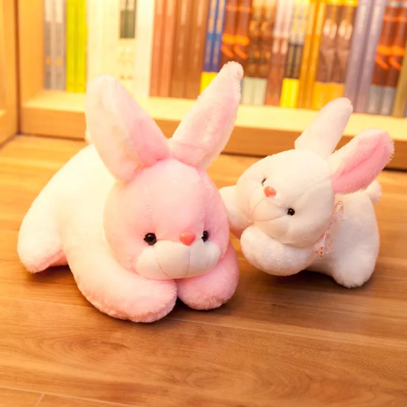 Children Lovely Little Rabbit Plush Doll Cute Silk Ribbon Lying Rabbit Plush Toys Kids Sleeping Doll Pillow Gifts