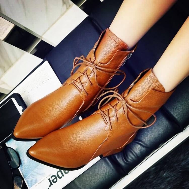Women PU Leather Boots Winter Pointed Toe High Heel Boots Zipper Fashion Motorcycle Boots Size