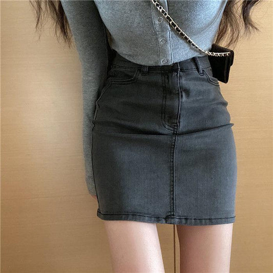 Skirt Women's Spring High Waist A-line Denim Skirt Retro Student Bag Hip Skirt Short Skirt