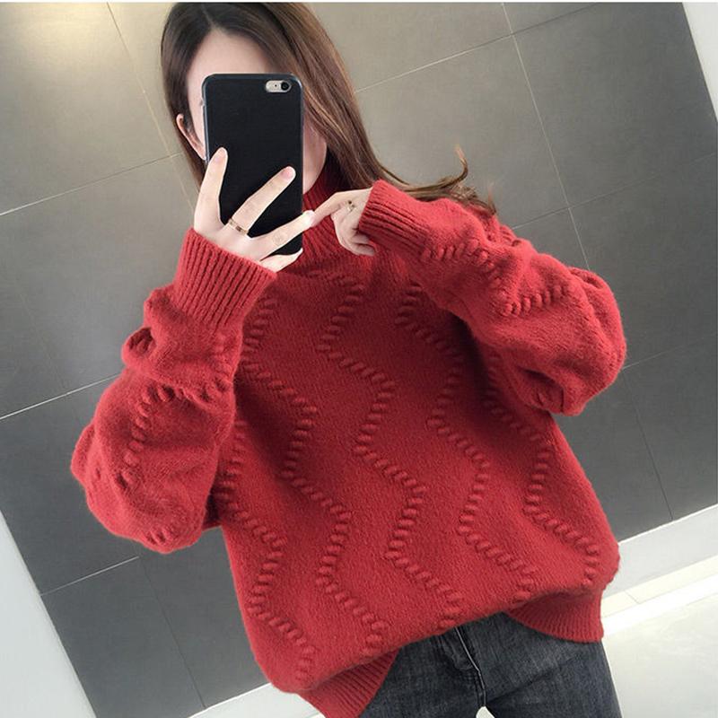 Autumn Winter Thick Sweater Women Knitted Ribbed Pullover Sweater Long Sleeve Turtleneck Jumper Soft Warm