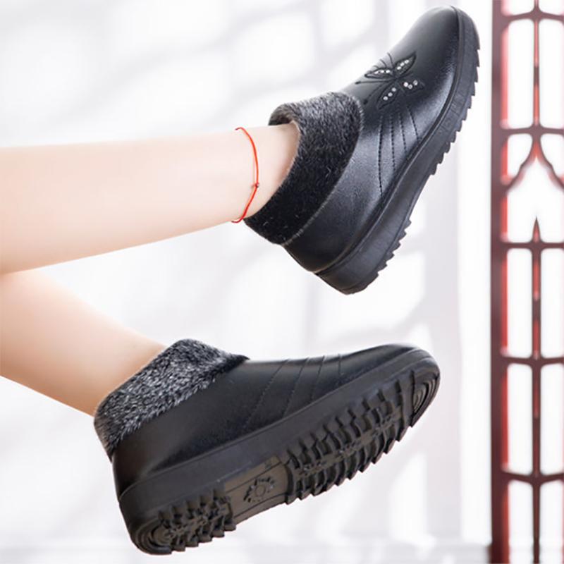 Women's Winter Warmth Velvet Leather Cotton Shoes Middle-aged Elderly Thick Shoes Oil-proof Waterproof Non-slip Mother's Booties High-top Cotton Shoes