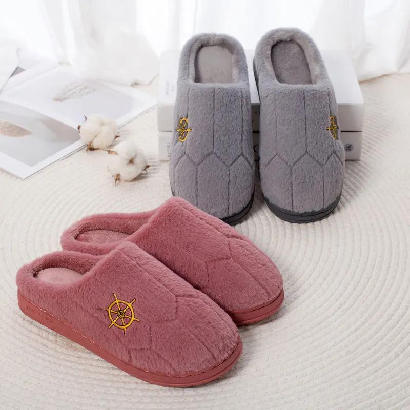 Winter Warm Cotton Slippers Women Men Home Shoes Simple Non-slip Indoor Slides Corduroy Couple Slipper Female Shoes