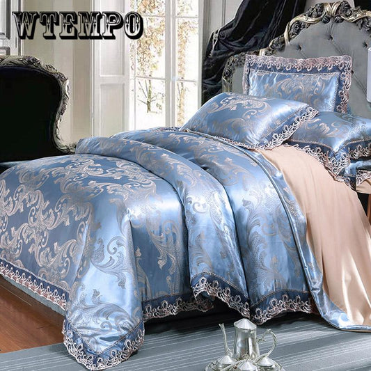 Satin Jacquard Luxury Lace Bedding Sets Duvet Cover Set Bed Skirt Set Pillowcase Bedclothes