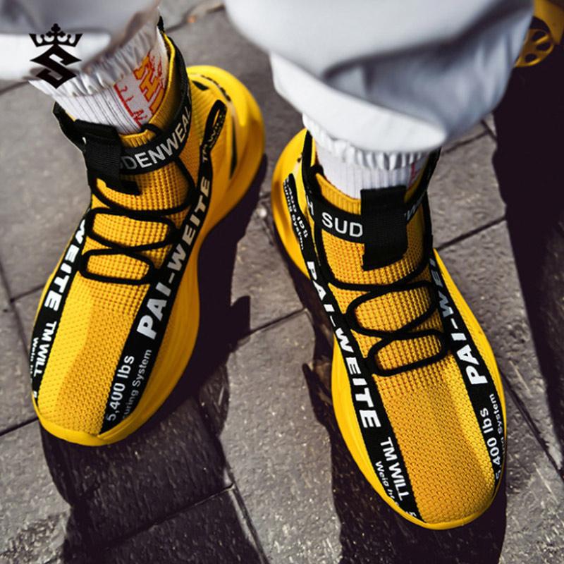 High-top Breathable Flying Woven Socks Spring and Autumn Thick-soled Martin Men's Shoes