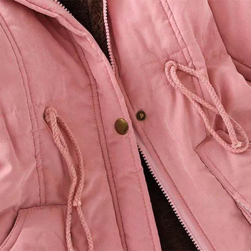 WTEMPO Fleece Hooded Cotton-padded Jacket Women's Waist Lamb Velvet Student Cotton-padded Jacket with Woolen Collar Padded Jacket