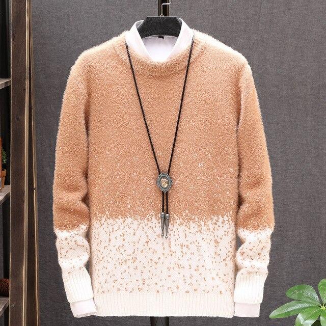 Round Neck Imitation Mink Soft Sweater In Autumn and Winter Fashion Men's Thick Bottomed Sweater