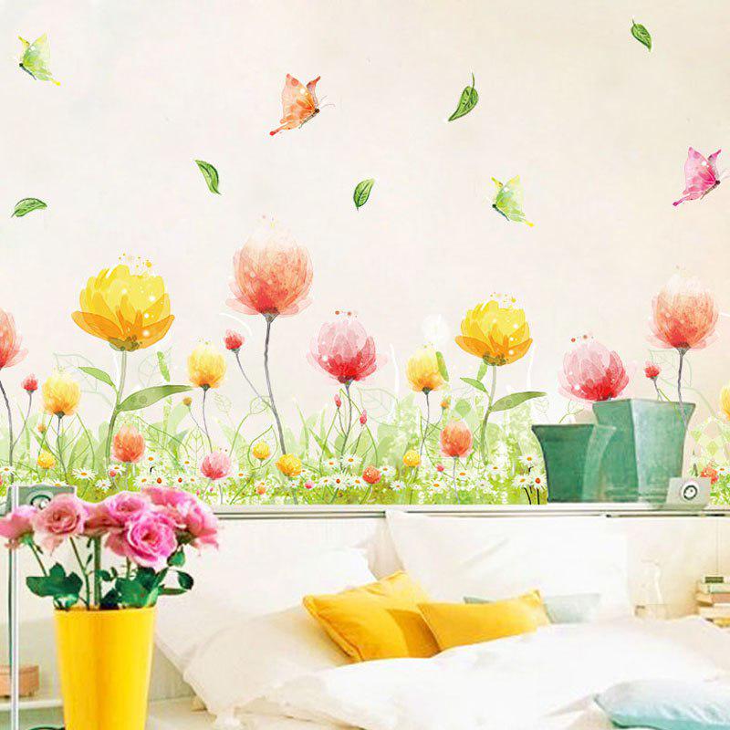 [Wall sticker ]Diy Fantasy Butterfly And Beautiful Flowers Leaf Wall Stickers Home Decor Living Room