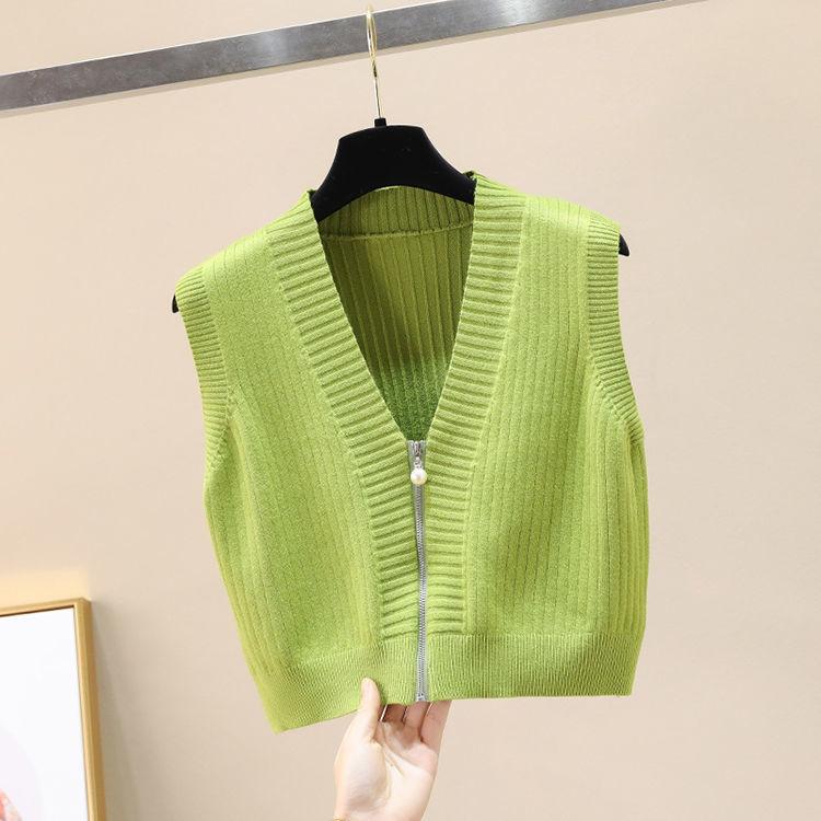 Women's Short Zipper Sweater Vest Autumn and Winter Korean Slim Sleeveless Sweater Sweater Vest Jacket