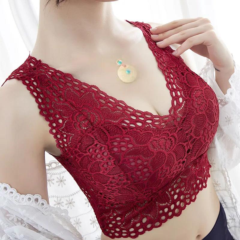 Ladies Spring and Summer Sexy Lace Sleep Underwear Beauty Back Tube Top No Steel Ring Anti-glare Comfortable Breathable Mid-length Bra