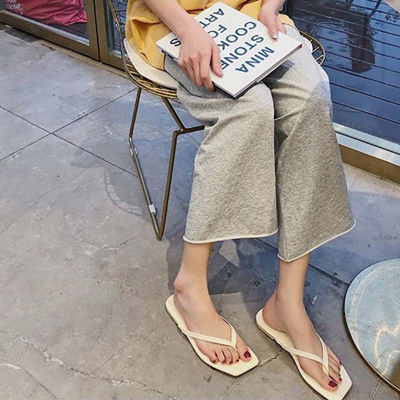 Multicolor Early Summer South Korea's Dadongmen Square Head Pinch Feet To Wear Flat Flip-flops Outside for Vacation