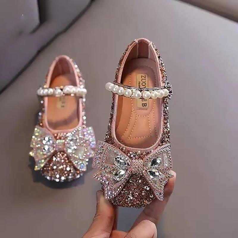Girls' Leather Shoes Children's Shoes Spring Children's Shoes Korean Girl Princess Rhinestone Square Toe Shoes
