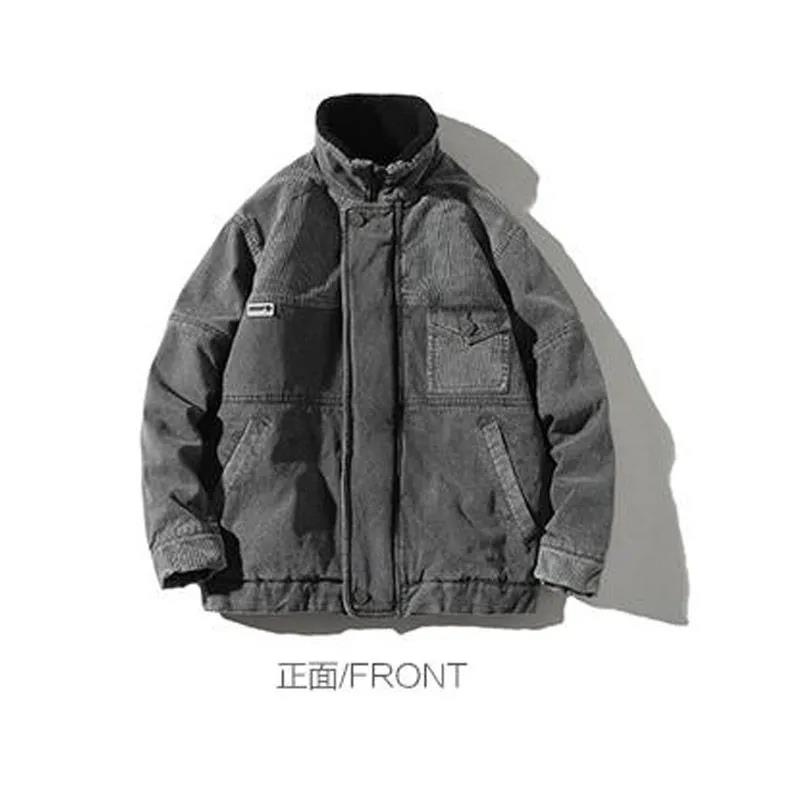 Winter Tide Brand Lamb Velvet Stand-collar Denim Cotton Jacket Men's Loose Thick Casual Couple Retro Tooling Cotton Jacket