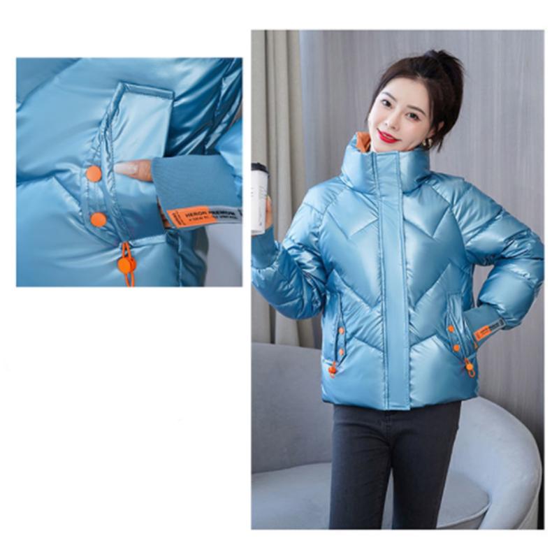 Women's Shiny Short Down Jacket Winter Korean Style Loose Quilted Jacket Casual Stand-collar Padded Jacket