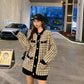 Ladies Autumn Loose Sweater Jacket Retro Shirt Long Sleeve Plaid Single Breasted Knit Cardigan