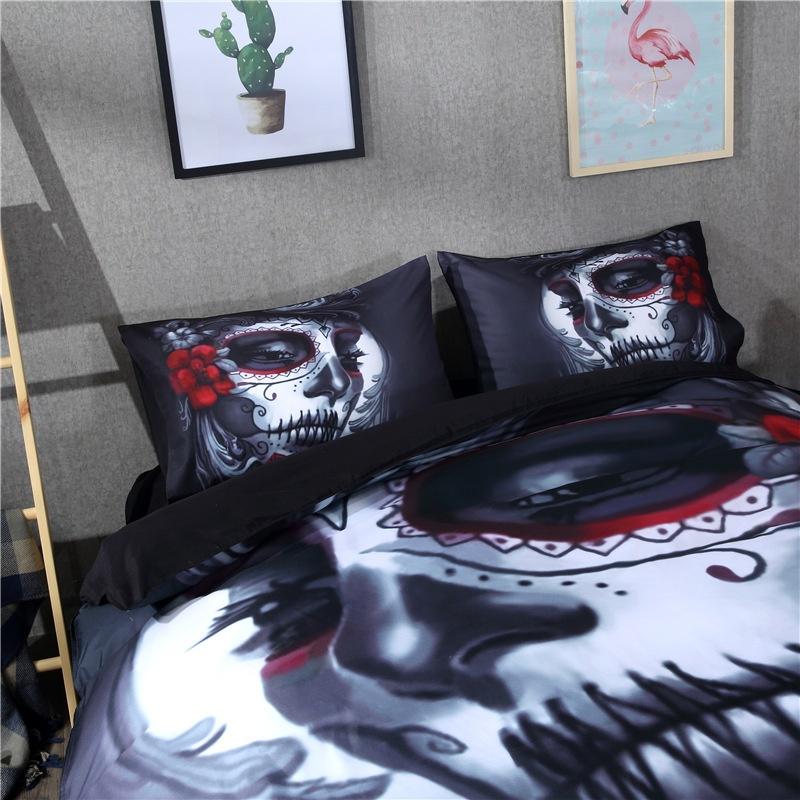 WTEMPO Halloween Bedroom Decor Skull Printed 3D Bedding Set 2/3Pcs Duvet Cover Set Single Twin Doubl