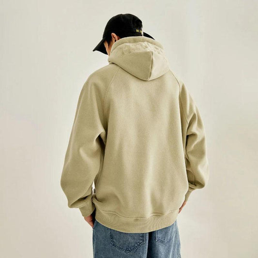 Autumn and Winter Plus Velvet Warmth Trend Letter Embroidery Sweater Loose and Versatile Men's Solid Color Hooded Jacket