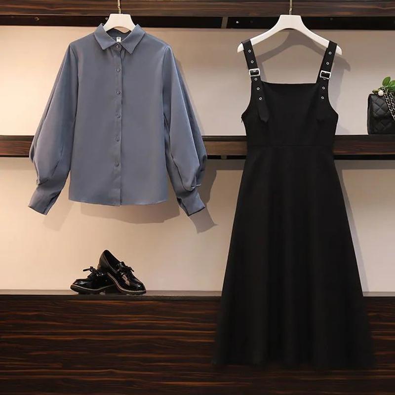 Two-piece Single/large Size Women's Spring  Autumn Suit Women's Fashion Shirt Covering Belly Slimming Dress Women