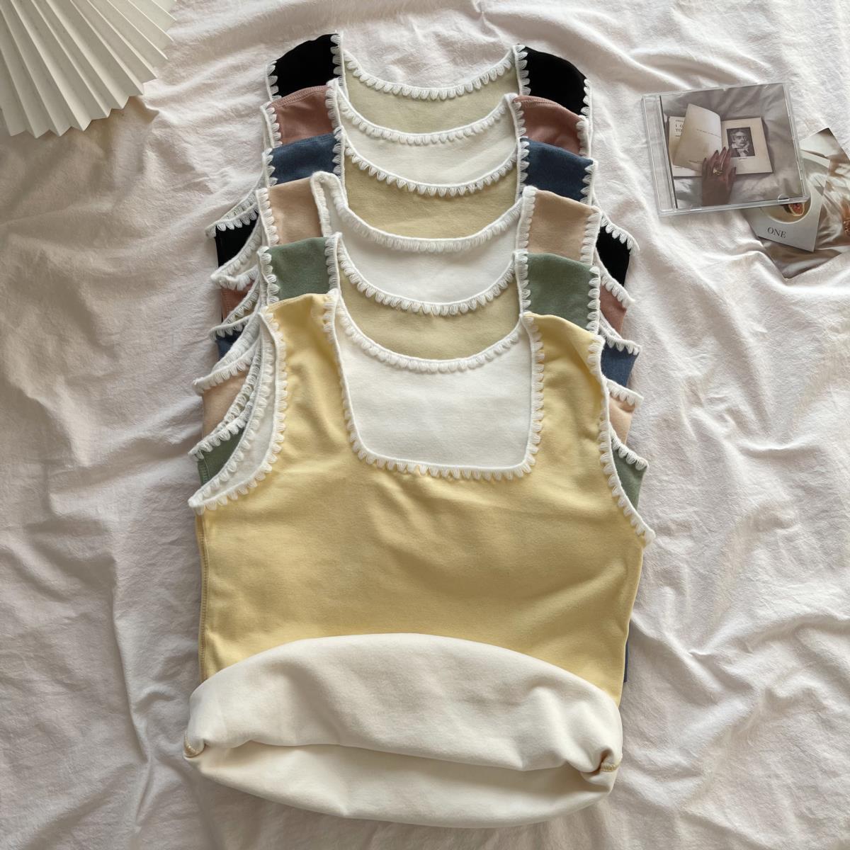 Velvet Women Vest Sexy Winter Thermals Square Neck Sleeveless Warm Body Tops Slim Solid Seamless Inner Wear Thermal Underwear