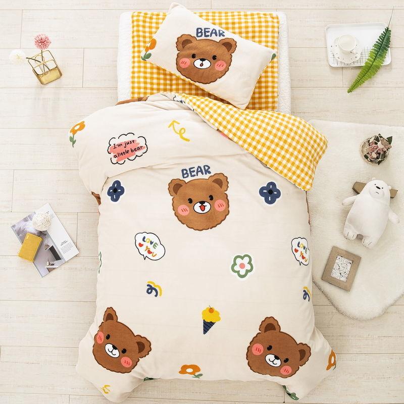 Fall/Winter Double-sided Milk Velvet Three-piece Quilt for Kindergarten Children's Nap Quilt Plus Velvet Thick Quilt Cover Removable and Washable