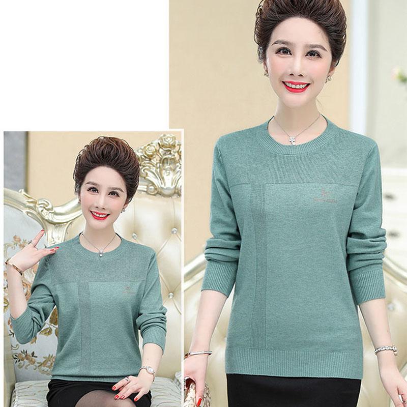 Autumn and Winter Loose Casual Sweater Embroidered Round Neck Simple Bottoming Shirt Middle-aged Women Sweater