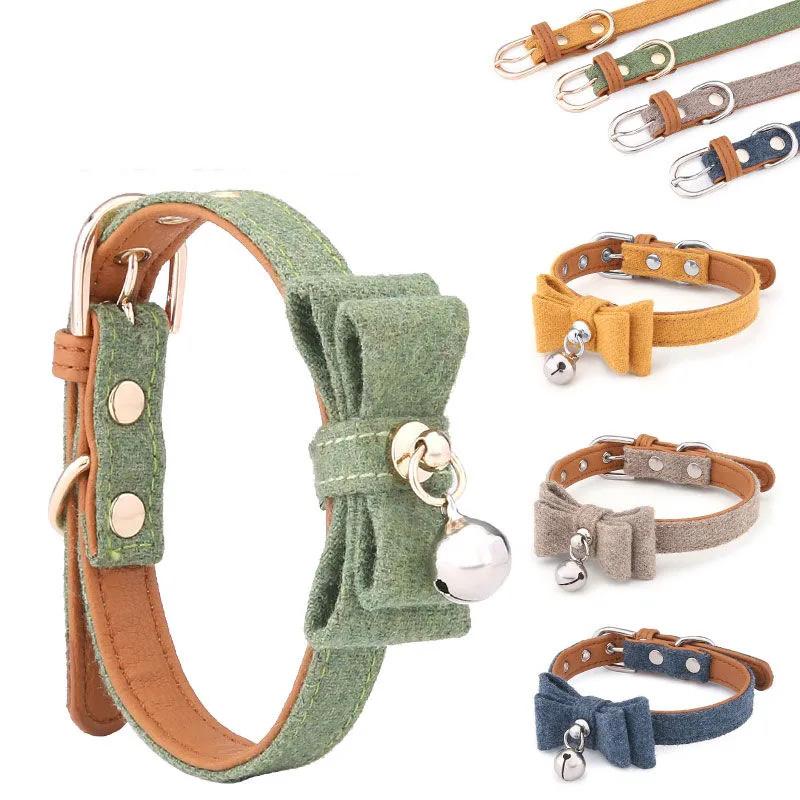 Pet Cat Cute Bow Tie Polyester Dog Collar Teddy Hiromi Pet Bell Collar Cat Dog Universal Pet Bowtie Neck Docor Adjustable Size Kitten Collar