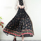 Hua Funi Retro Big Swing Cotton and Linen Women's Dress Spring Super Long Print Waist Temperament Long Skirt Loose Ethnic Style Dress