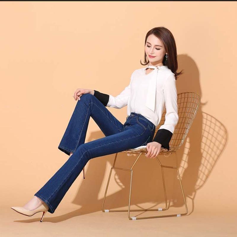 Flared Trousers Slim-fit Denim Trousers Korean Version Skinny Fit Denim Jeans Spring and Autumn High Waist Stretch Denim Pants